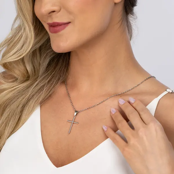Corrente Aço com Pingente Cruz 48cm