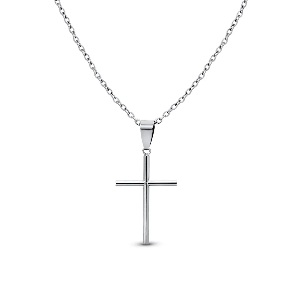 Corrente Aço com Pingente Cruz 48cm