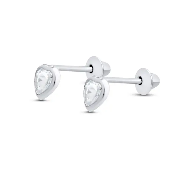 Brinco Prata Baby Infantil Top Coração Zircônia