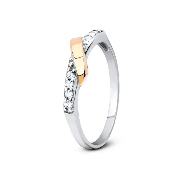 Anel Prata com Filete em Ouro 10K Nó com Zircônias