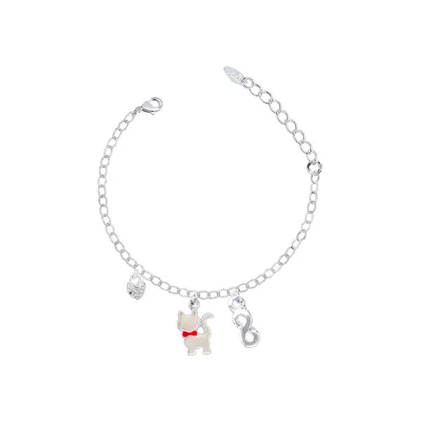 Pulseira Prata Leve Infantil Gatinho Branco