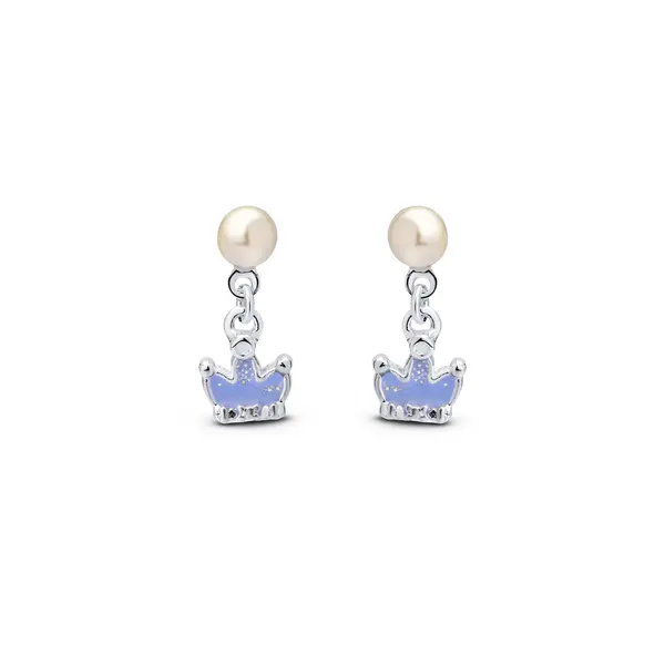 Brinco Prata Leve Infantil Coroa Esmaltada Lilás