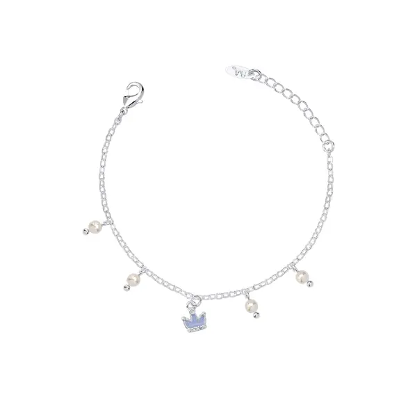 Pulseira Prata Leve Infantil Coroa Esmaltada Lilás