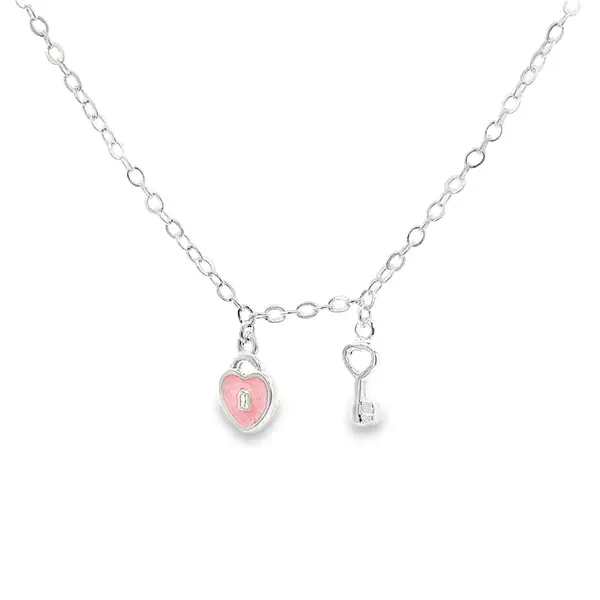 Gargantilha Prata Leve Infantil Cadeado Coração com Chave