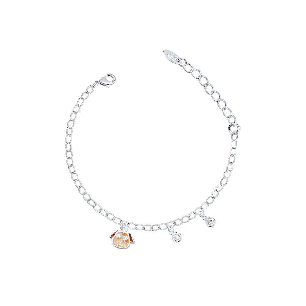 Pulseira Prata Leve Infantil Cachorrinho Esmaltado