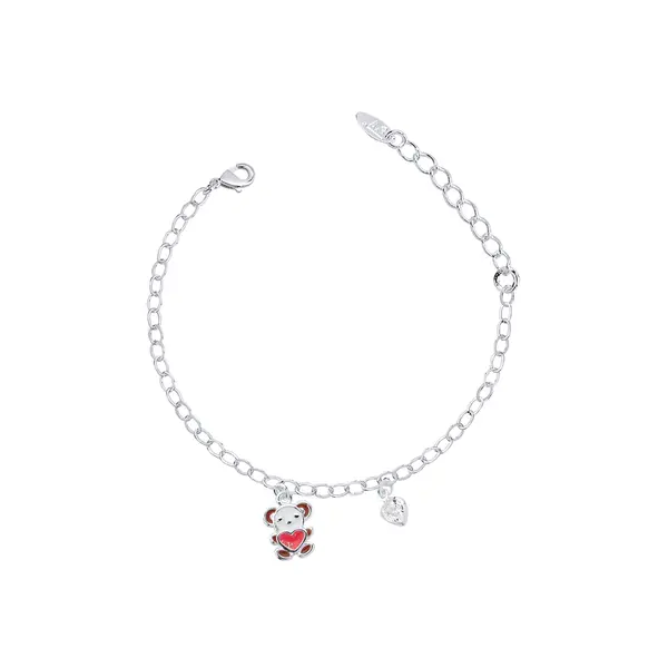 Pulseira Prata Leve Infantil Ursinho Esmaltado