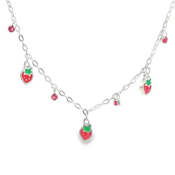 Gargantilha Prata Leve Infantil Moranguinho Rosa