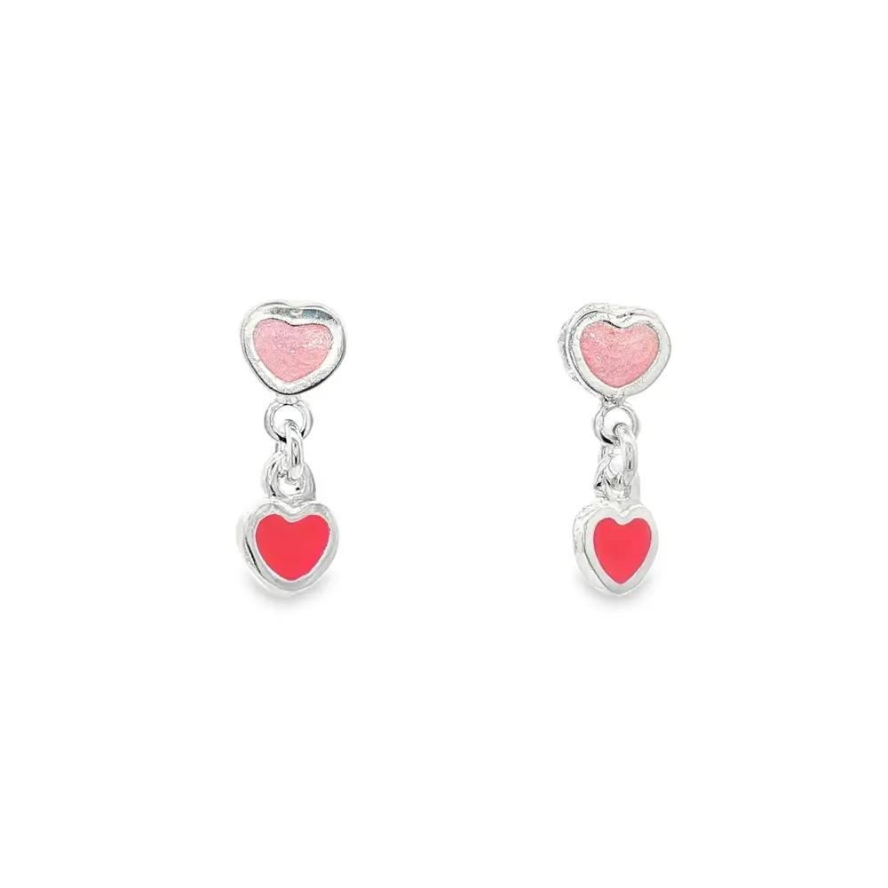 Brinco Prata Leve Infantil Corações Rosa