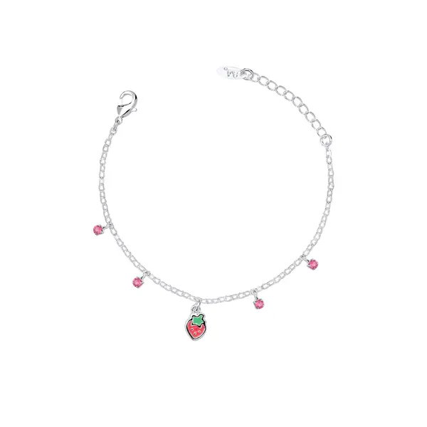Pulseira Prata Leve Infantil Moranguinho Rosa