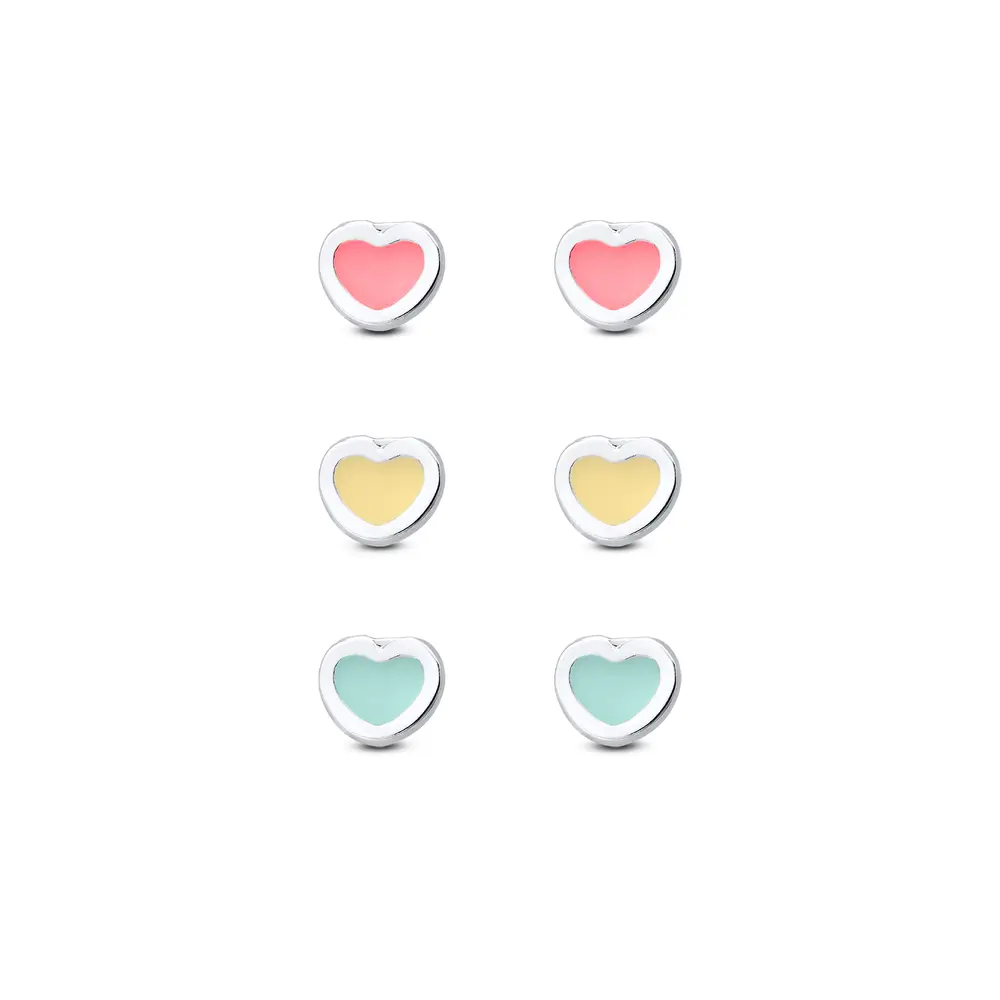 Brinco Prata Leve Infantil Trio Corações