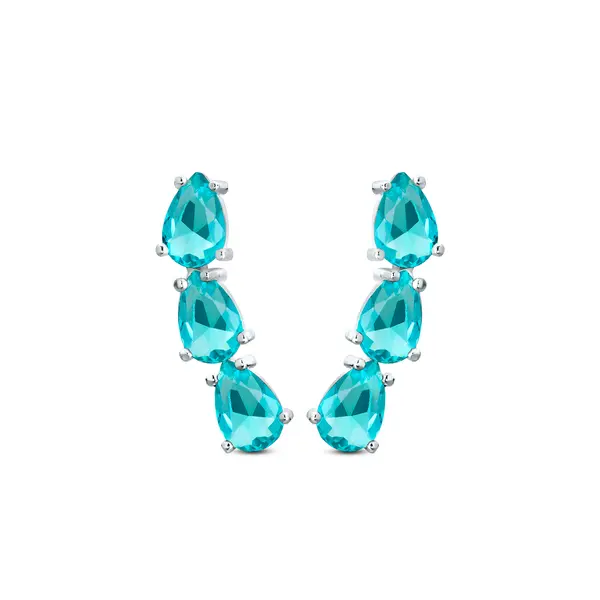 Brinco Prata Três Gotas De Zircônias Azul