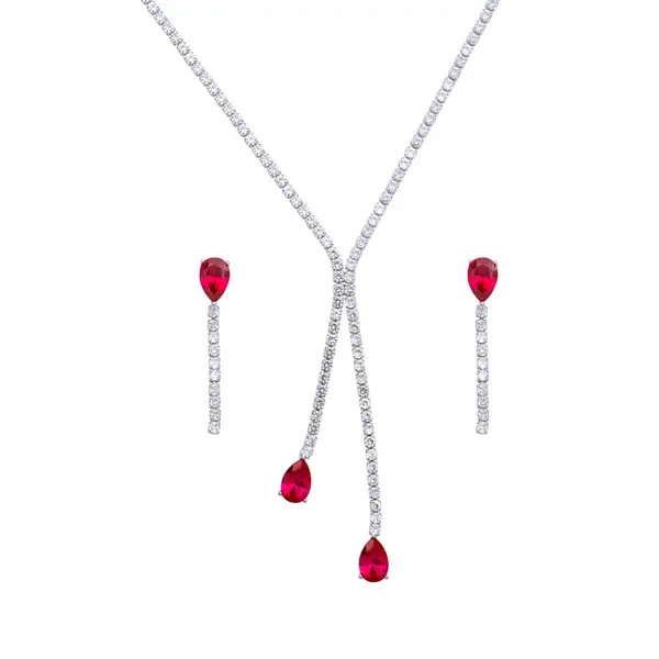 Conjunto Banho De Rodio Gota Com Zircônias