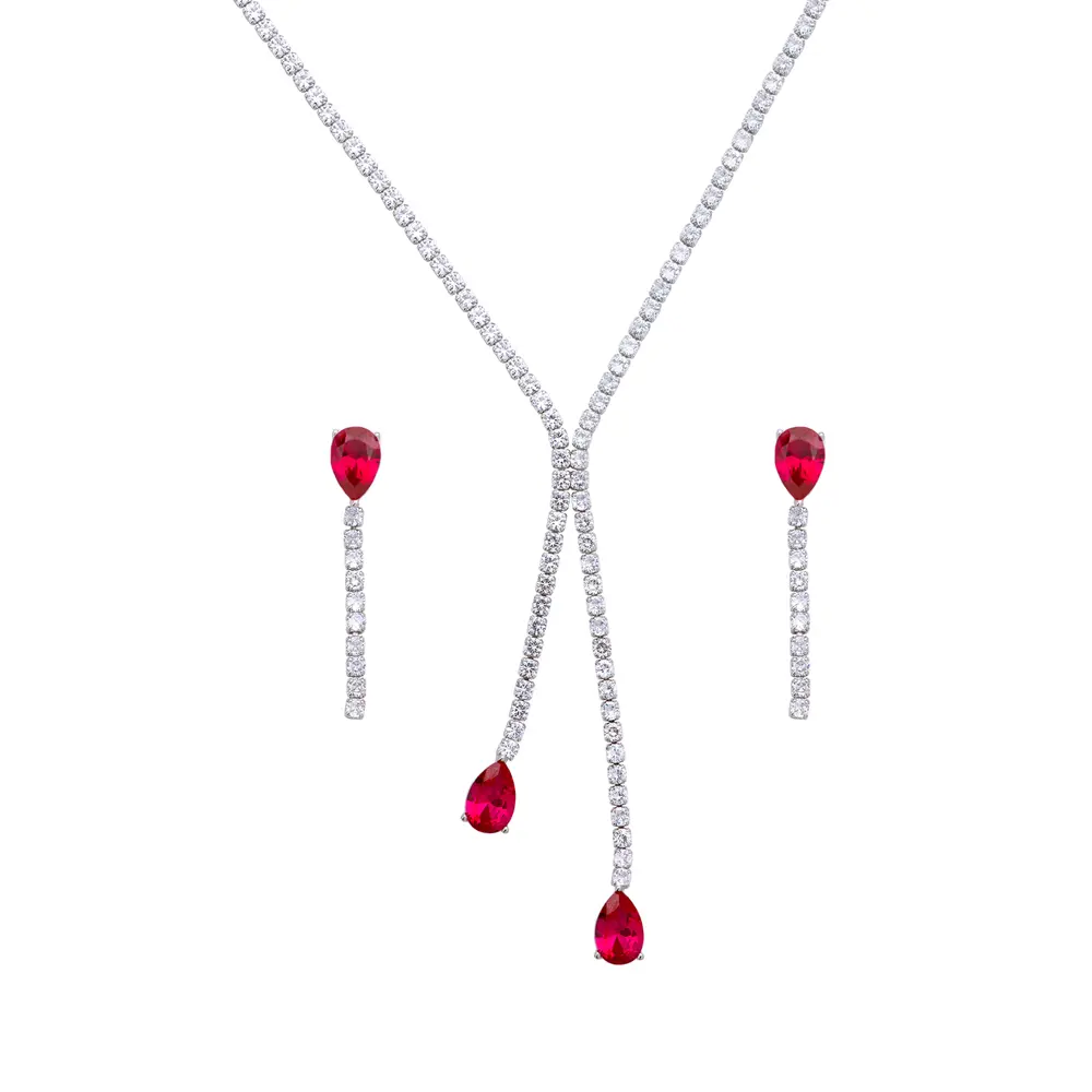 Conjunto Banho De Rodio Gota Com Zircônias