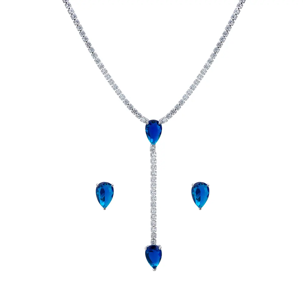 Conjunto Banho De Rodio Gota Com Zircônias