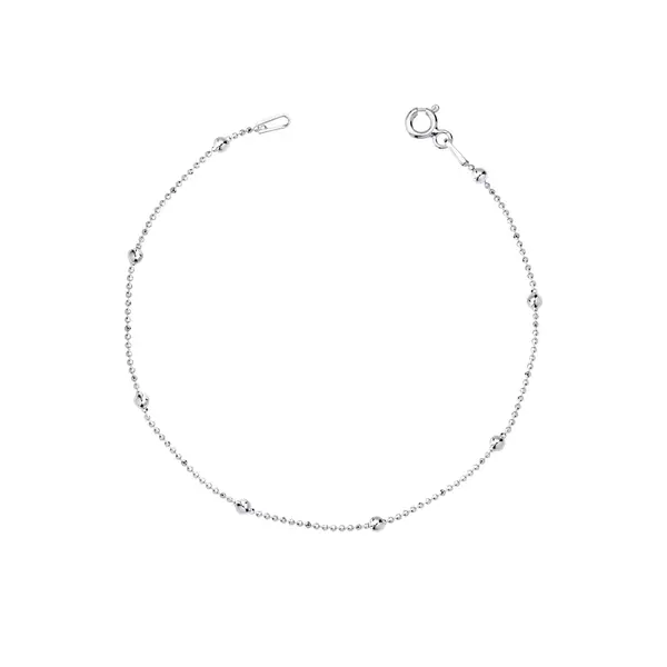 Pulseira Prata Malha Pipoca com Bolinha 18cm
