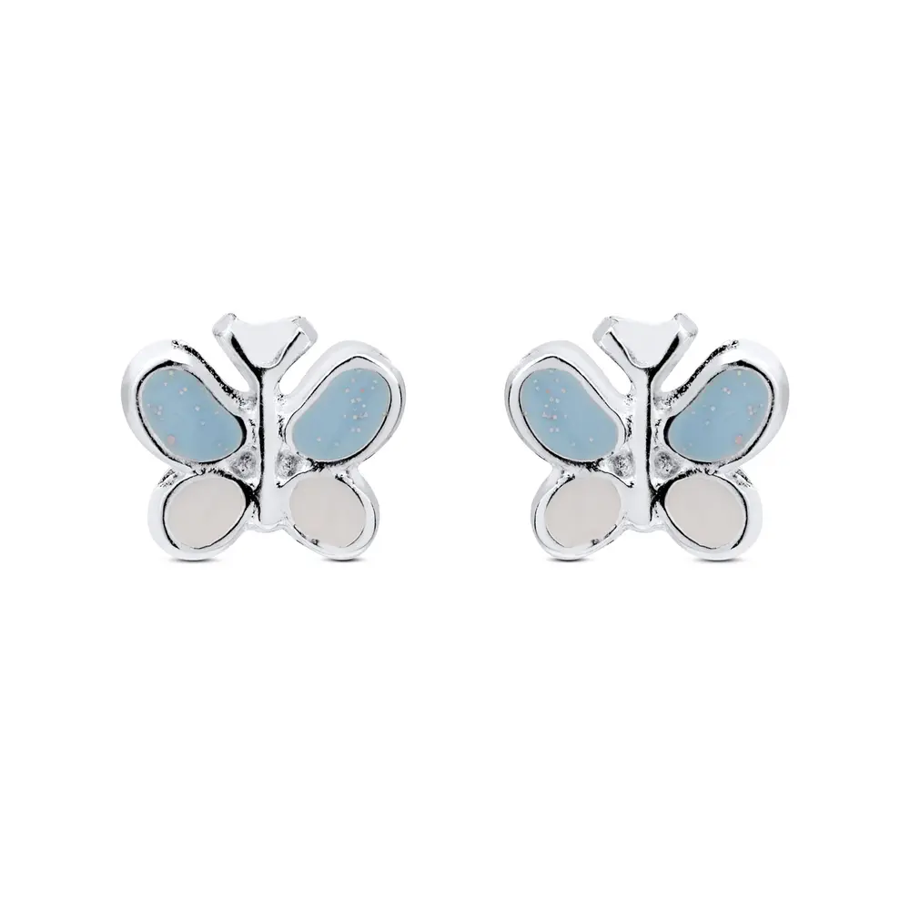 Brinco Prata Leve Borboleta Azul