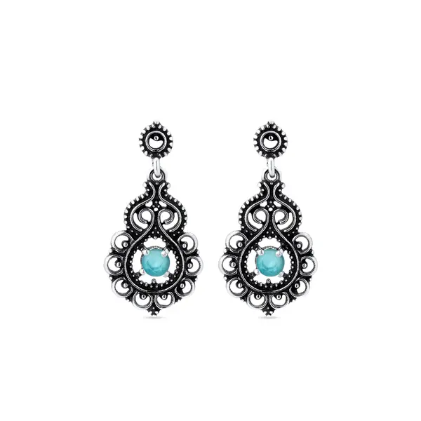 Brinco Prata Envelhecido Pedra