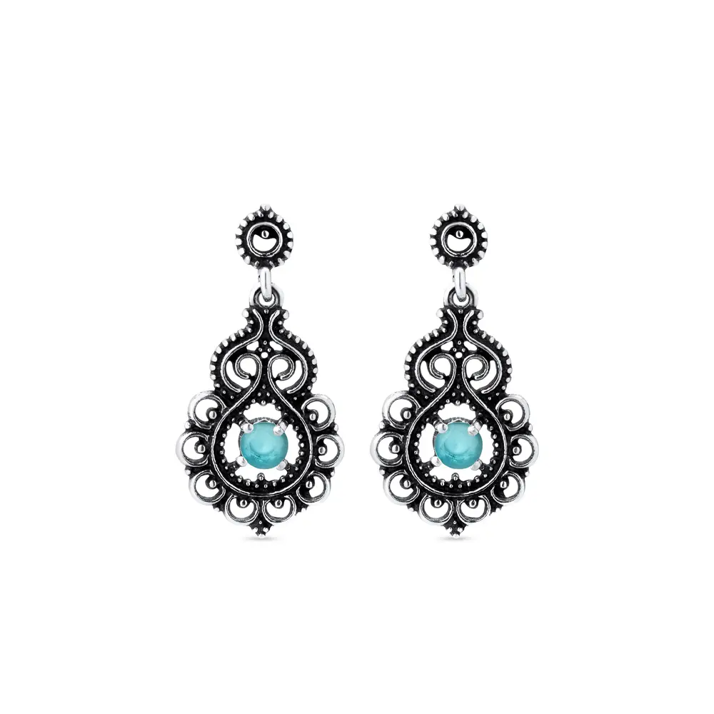 Brinco Prata Envelhecido Pedra