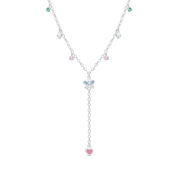 Gargantilha Prata Leve Infantil Borboleta Azul