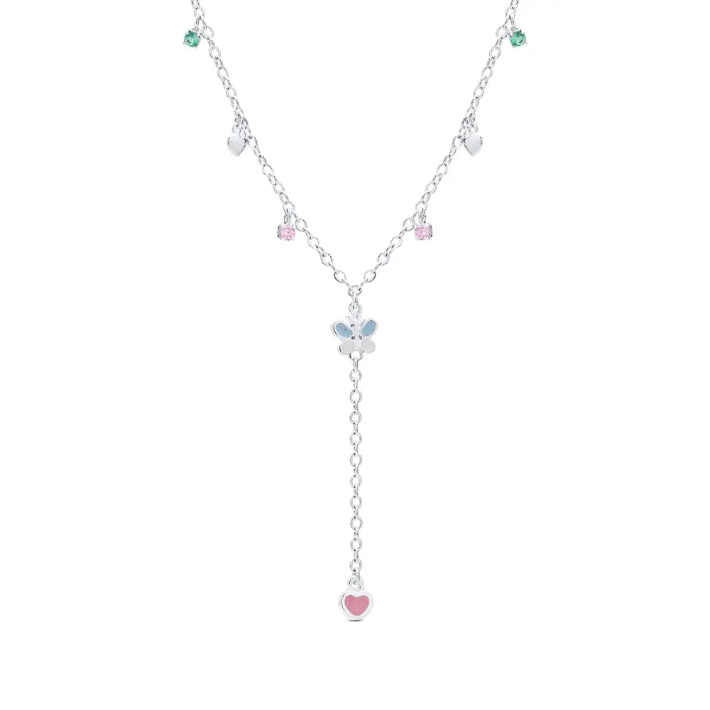 Gargantilha Prata Leve Infantil Borboleta Azul