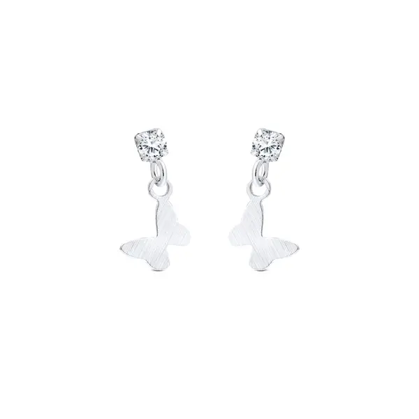 Brinco Prata Leve Infantil Borboleta com Zircônia