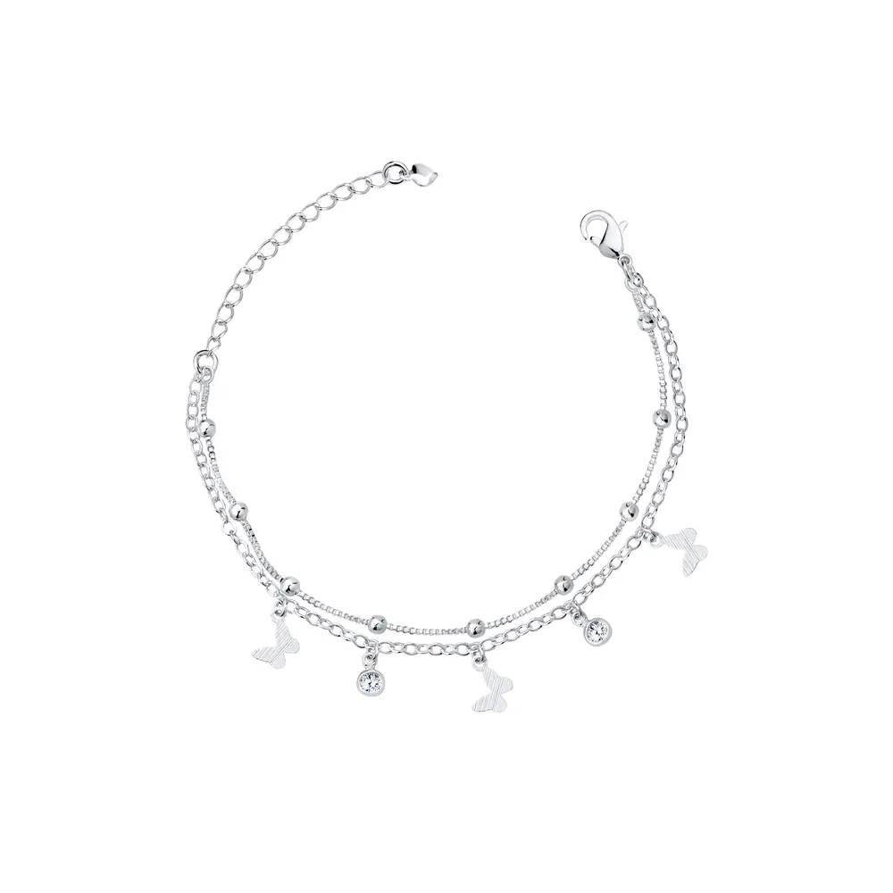 Pulseira Prata Leve Infantil Borboleta