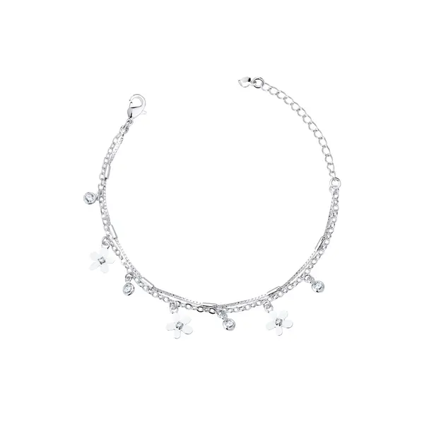 Pulseira Prata Leve Infantil Flor com Zircônia