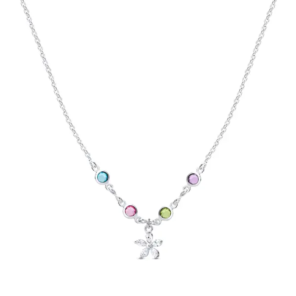 Gargantilha Prata Leve Infantil Flor com Zircônias