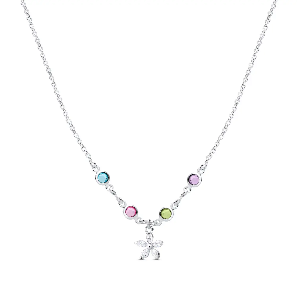 Gargantilha Prata Leve Infantil Flor com Zircônias