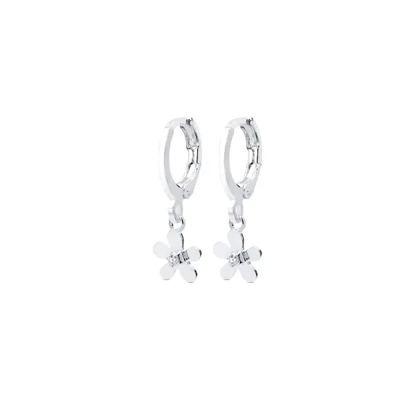 Brinco Click Prata Leve Infantil Flor com Zircônia