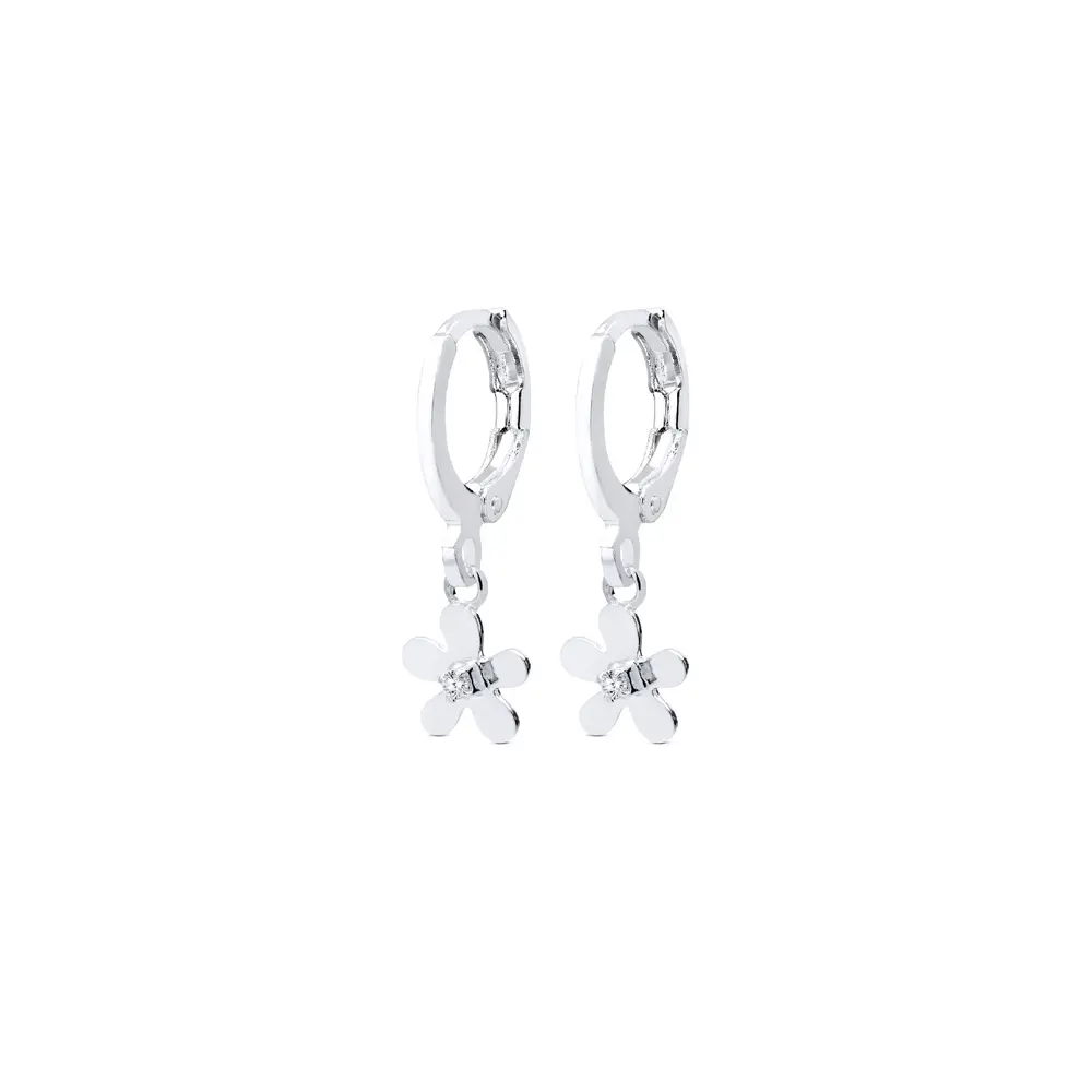 Brinco Click Prata Leve Infantil Flor com Zircônia