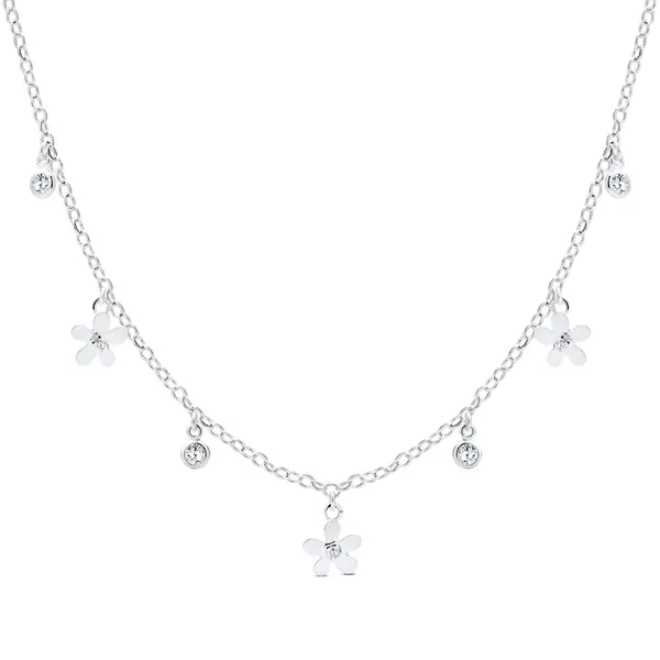 Gargantilha Prata Leve Infantil Flor com Zircônia