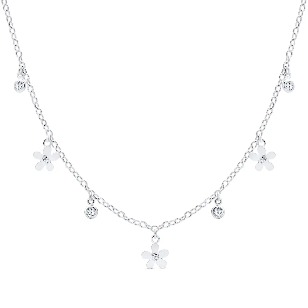 Gargantilha Prata Leve Infantil Flor com Zircônia