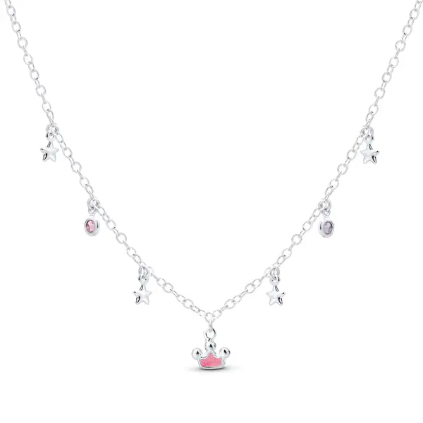 Gargantilha Prata Leve Infantil Coroa Rosa