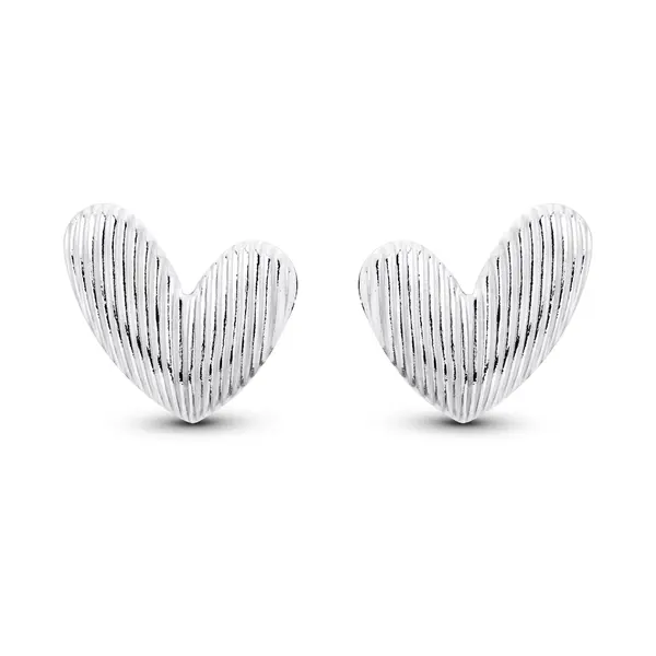 Brinco Prata Coração com Frisos