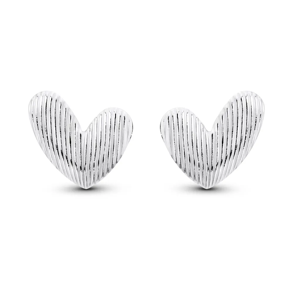 Brinco Prata Coração com Frisos