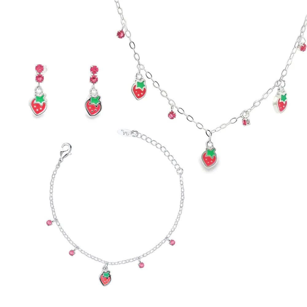 Conjunto Prata Leve Infantil Moranguinho Zircônias