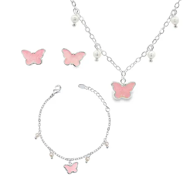 Conjunto Prata Leve Infantil Borboleta