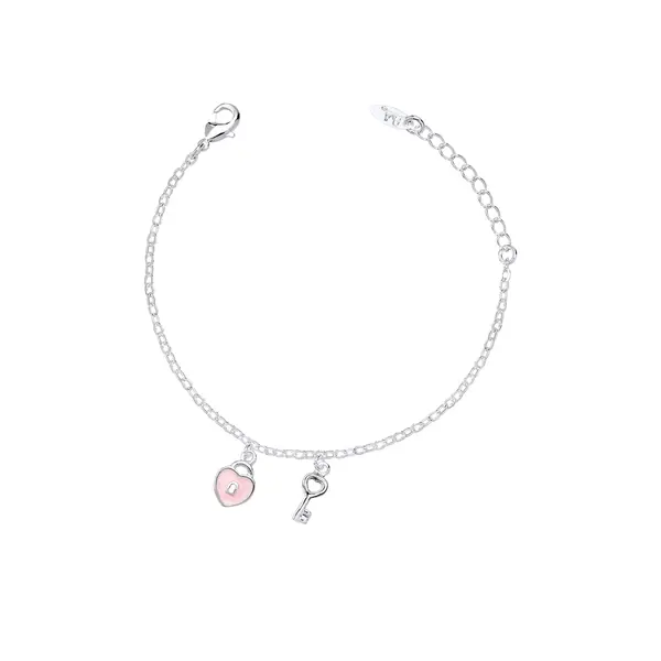 Conjunto Prata Leve Infantil Cadeado Coração