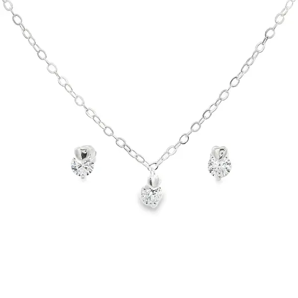 Conjunto Prata Leve Infantil Coração e Zircônia