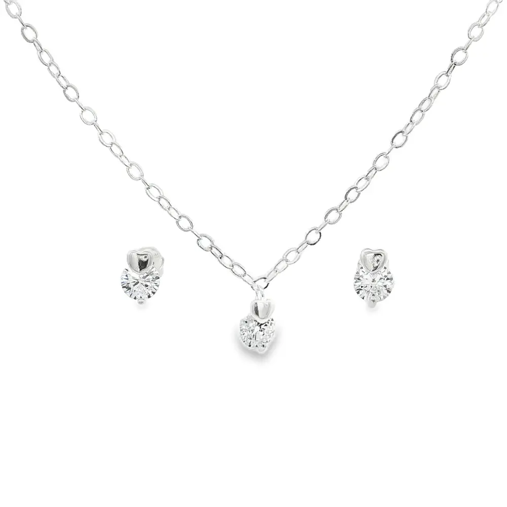Conjunto Prata Leve Infantil Coração e Zircônia