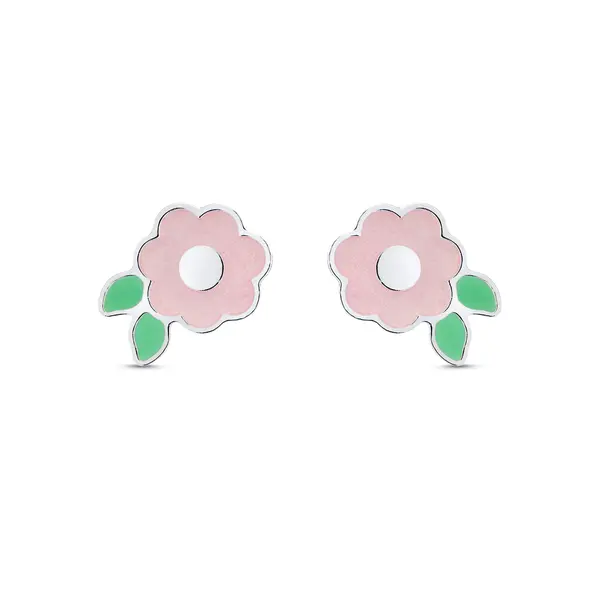 Brinco Prata Leve Infantil Flor Rosa
