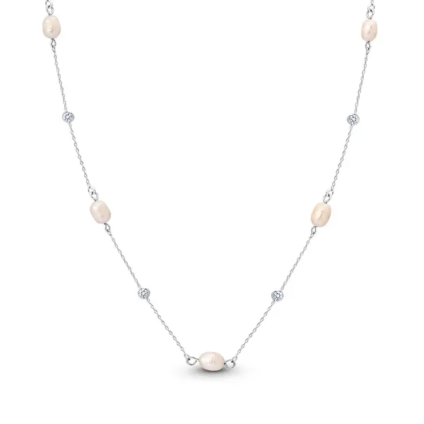 Colar Prata Leve Pérola Biwa Com Zircônias