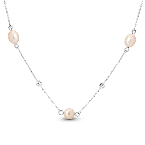 Choker Prata Leve Pérola Biwa com Zircônias