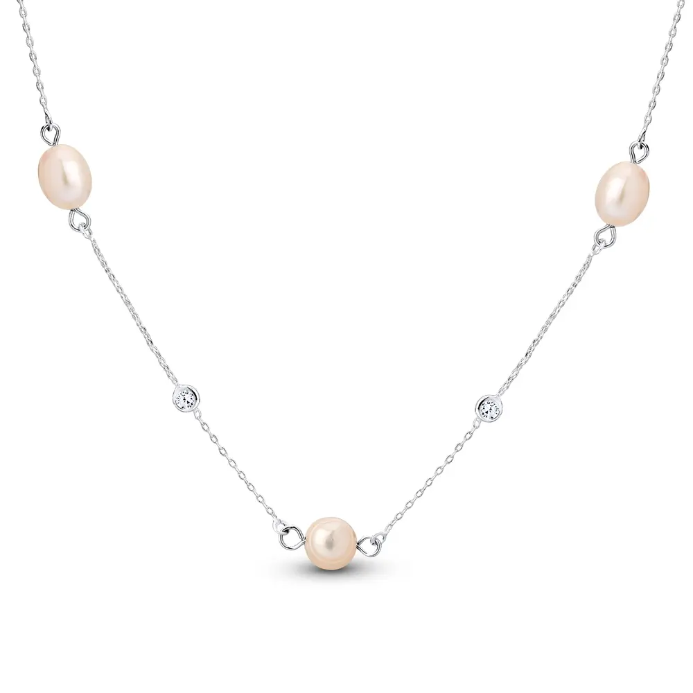 Choker Prata Leve Pérola Biwa com Zircônias