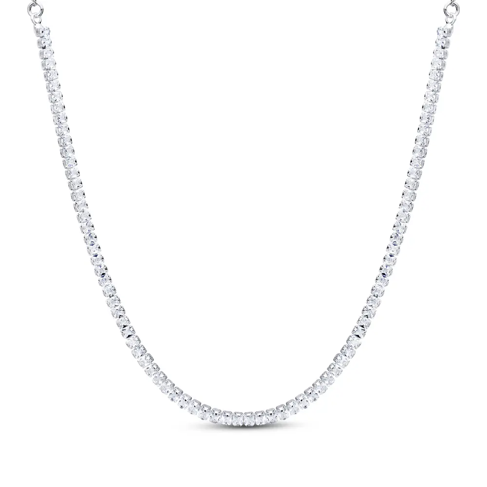 Choker Prata Leve Rivieira Pedras Brancas