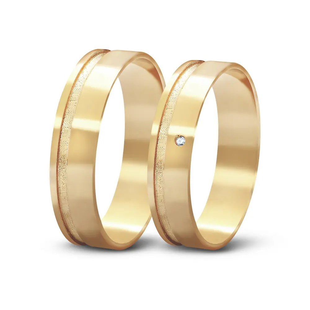 Par de Alianças De Compromisso Luz com e Sem Brilhante - Ouro 18K