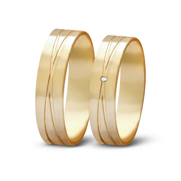 Par de Alianças De Compromisso Memória com e Sem Brilhante - Ouro 18K