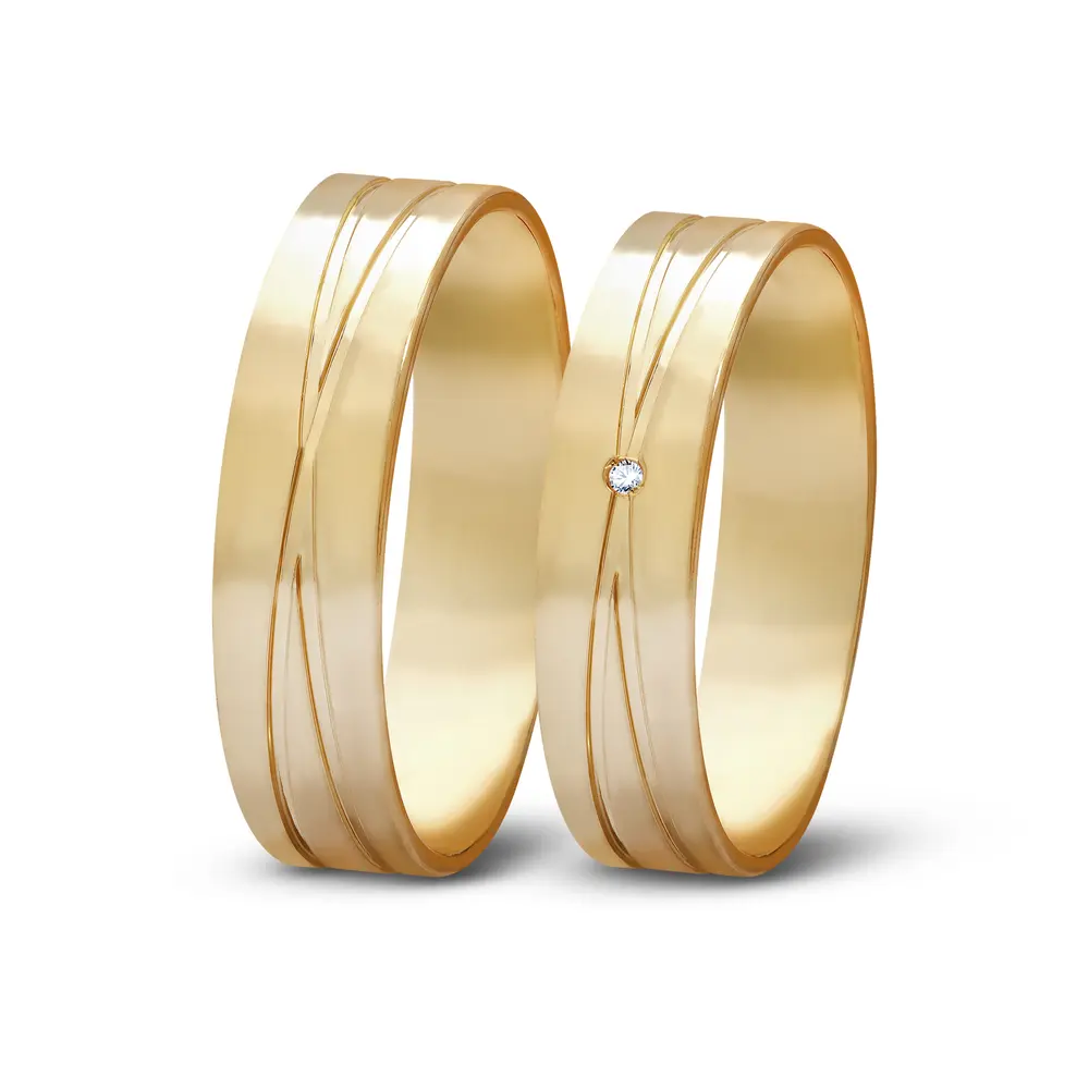 Par de Alianças De Compromisso Memória com e Sem Brilhante - Ouro 18K