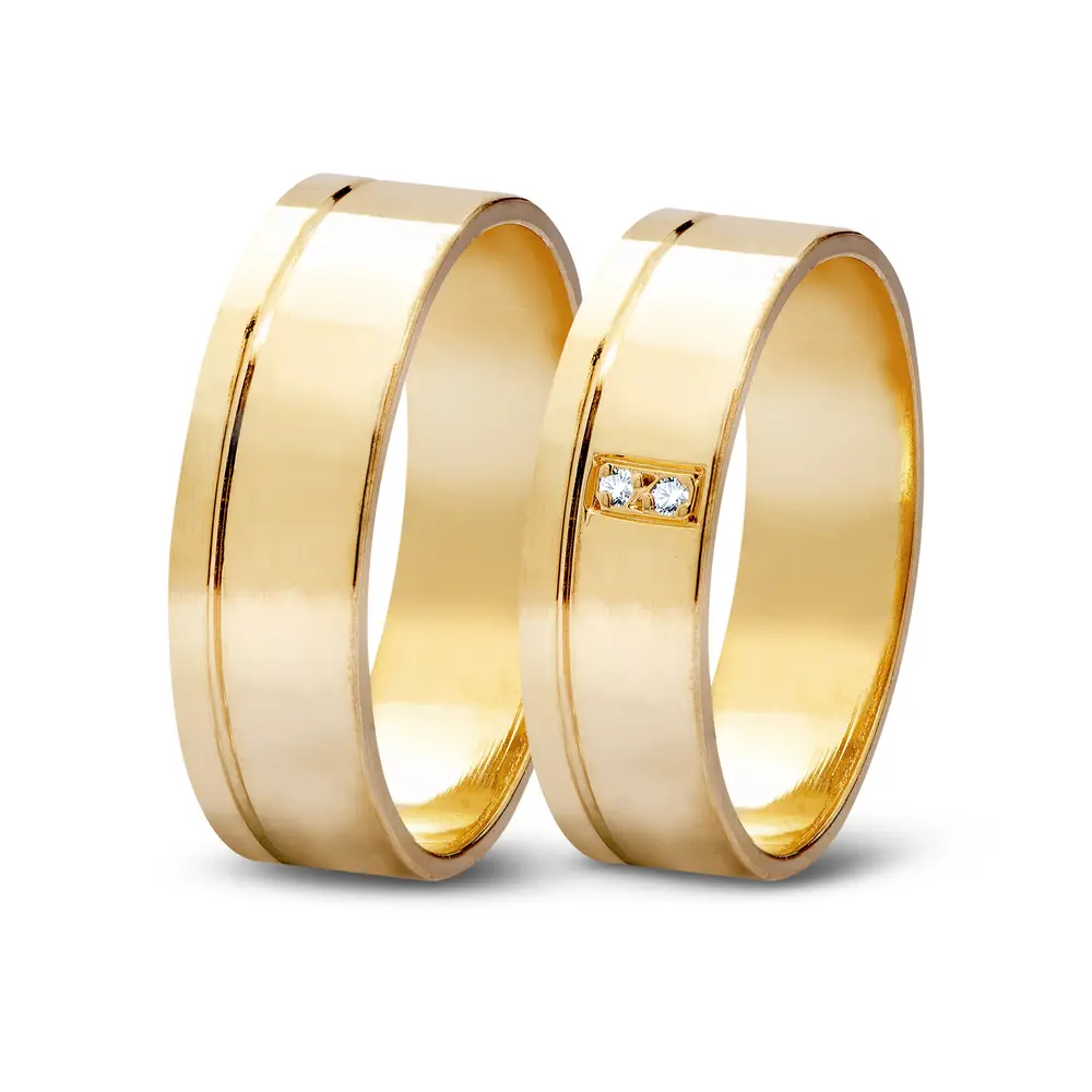 Par de Alianças De Compromisso Mirante com e Sem Brilhante - Ouro 18K